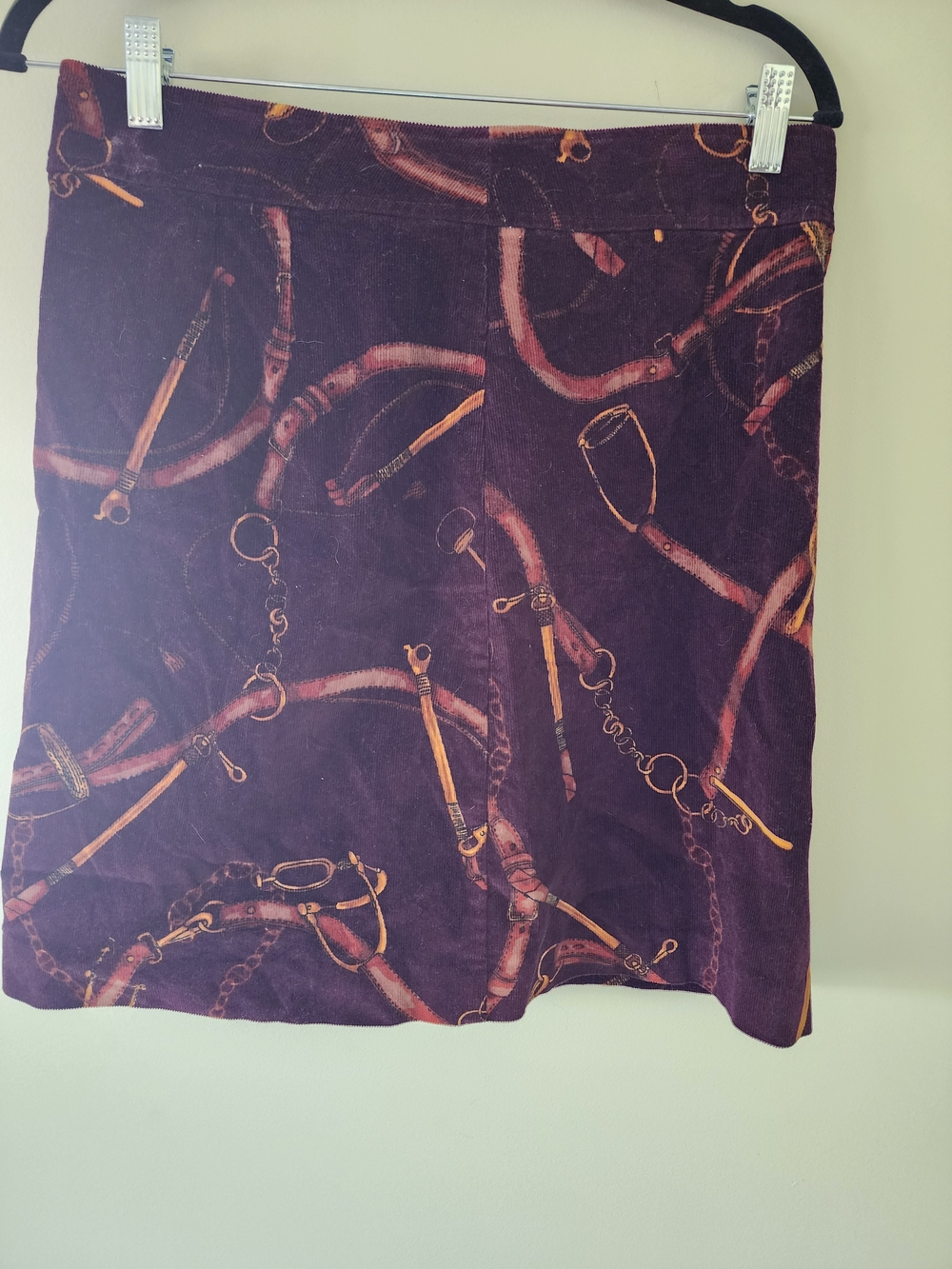 Talbots Purple Velvet Skirt with Gold Bridle Print